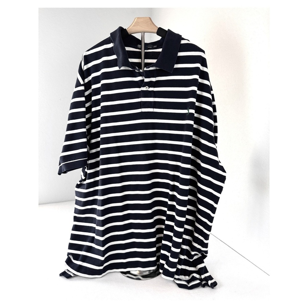 Polo Ralph Lauren Mens 4XL Big Navy White Stripe Polo Shirt Cotton Preppy
